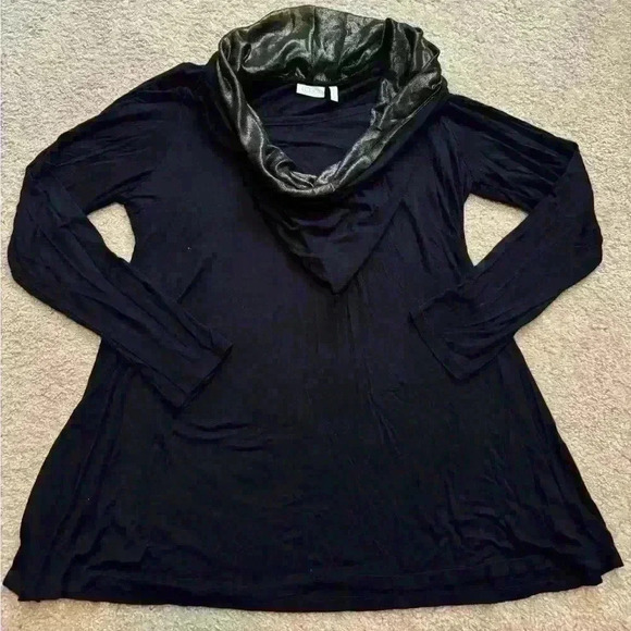 LOGO by Lori Goldstein Drape Neck Knit Top with Foil Insert Size M A237515 - Picture 1 of 12